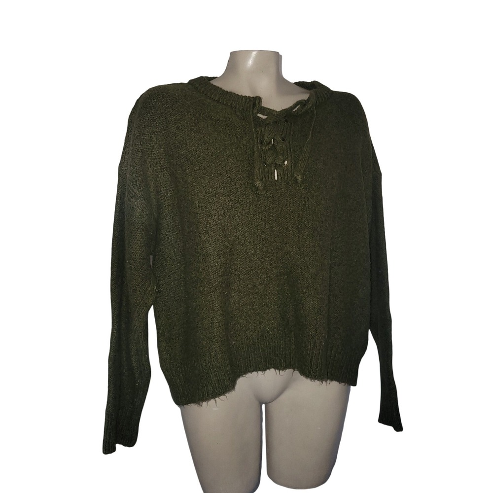 American Eagle Outfitters Olive Green Lace Up Knit Sweater XXLOversized Y2K